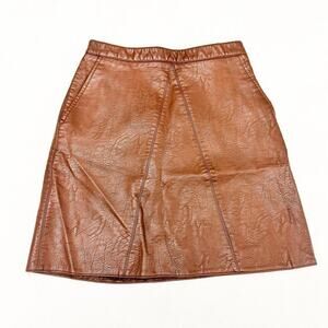 Zara Chocolate Brown Circle Mini Skirt Faux Leather Pockets Size X Small